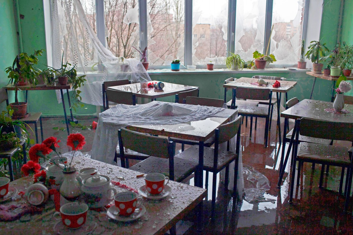 Donetsk Hospital No. 3, Ukraine, January 2015. The hospital cafeteria, damaged by shelling.