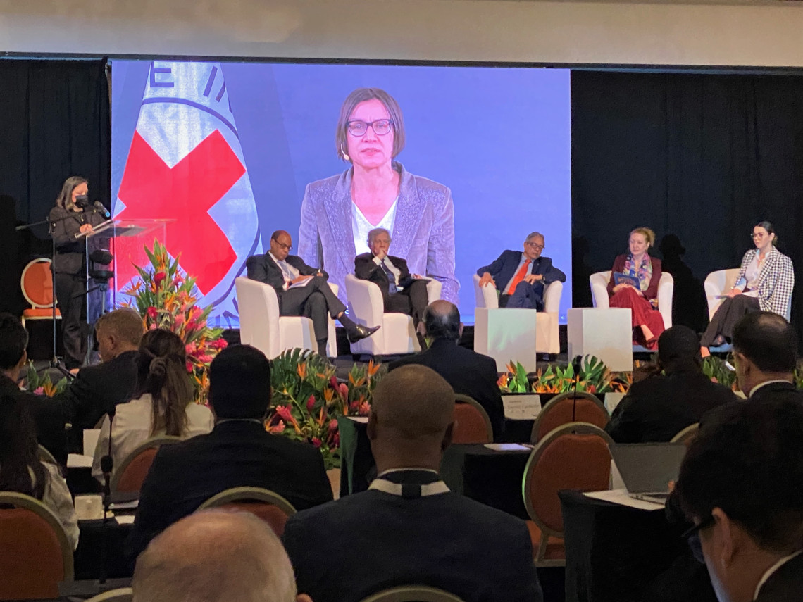 ICRC president Mirjana Spoljaric Egger delivers her statement to the Regional Conference on the Social and Humanitarian Impact of Autonomous Weapons -- ICRC/NeilDavison