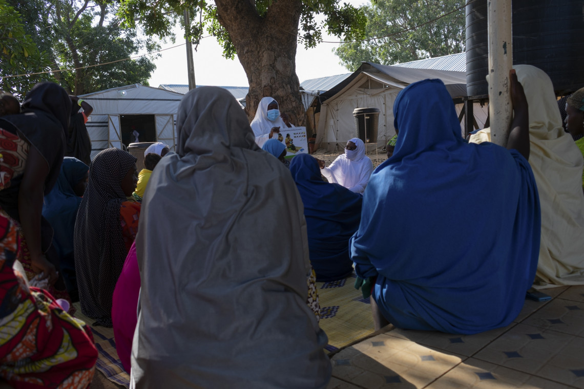Borno State, Nigeria. Mothers attend an information session at Biu General Hospital on complementary feeding for malnourished children, November 2020.