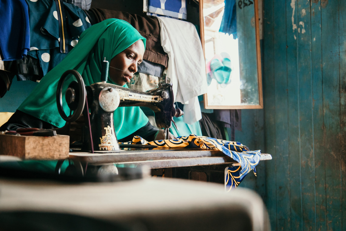 Mazicha Hassan practising her acquired skill in tailoring and dress making